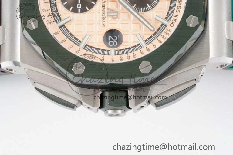 Royal Oak Offshore 44mm SS Green Ceramic Bezel JJF 1:1 Best Edition Cream Dial on Rubber Strap A3126 V AllSeason 4653