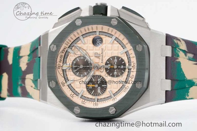 Royal Oak Offshore 44mm SS Green Ceramic Bezel JJF 1:1 Best Edition Cream Dial on Rubber Strap A3126 V AllSeason 4653