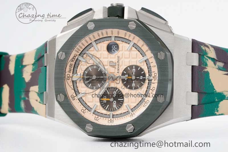 Royal Oak Offshore 44mm SS Green Ceramic Bezel JJF 1:1 Best Edition Cream Dial on Rubber Strap A3126 V AllSeason 4653