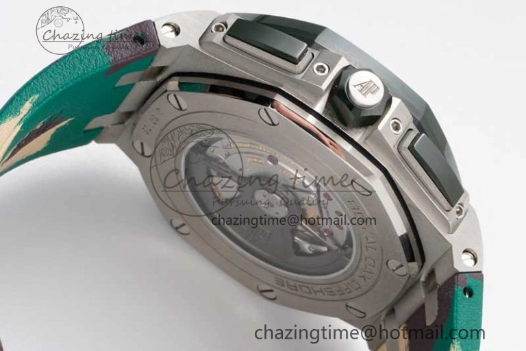 Royal Oak Offshore 44mm SS Green Ceramic Bezel JJF 1:1 Best Edition Cream Dial on Rubber Strap A3126 V AllSeason 4653