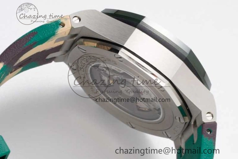 Royal Oak Offshore 44mm SS Green Ceramic Bezel JJF 1:1 Best Edition Cream Dial on Rubber Strap A3126 V AllSeason 4653