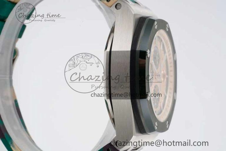 Royal Oak Offshore 44mm SS Green Ceramic Bezel JJF 1:1 Best Edition Cream Dial on Rubber Strap A3126 V AllSeason 4653