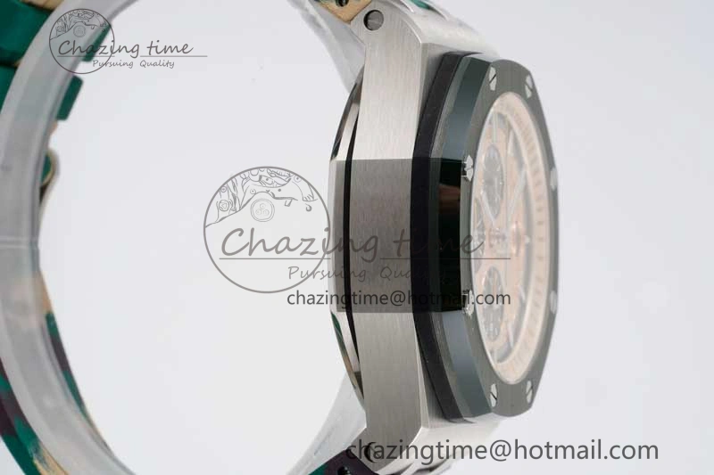 Royal Oak Offshore 44mm SS Green Ceramic Bezel JJF 1:1 Best Edition Cream Dial on Rubber Strap A3126 V AllSeason 4653