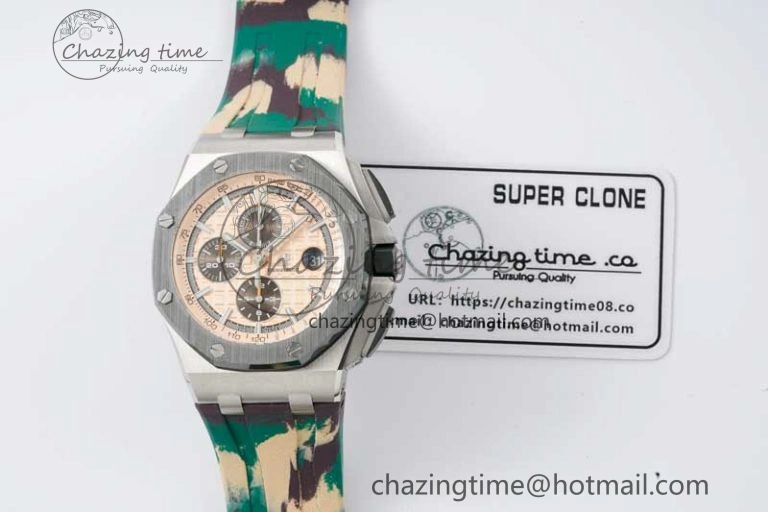 Royal Oak Offshore 44mm SS Green Ceramic Bezel JJF 1:1 Best Edition Cream Dial on Rubber Strap A3126 V AllSeason 4653