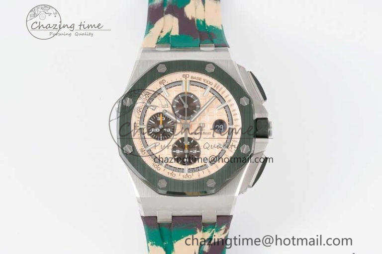 Royal Oak Offshore 44mm SS Green Ceramic Bezel JJF 1:1 Best Edition Cream Dial on Rubber Strap A3126 V AllSeason 4653