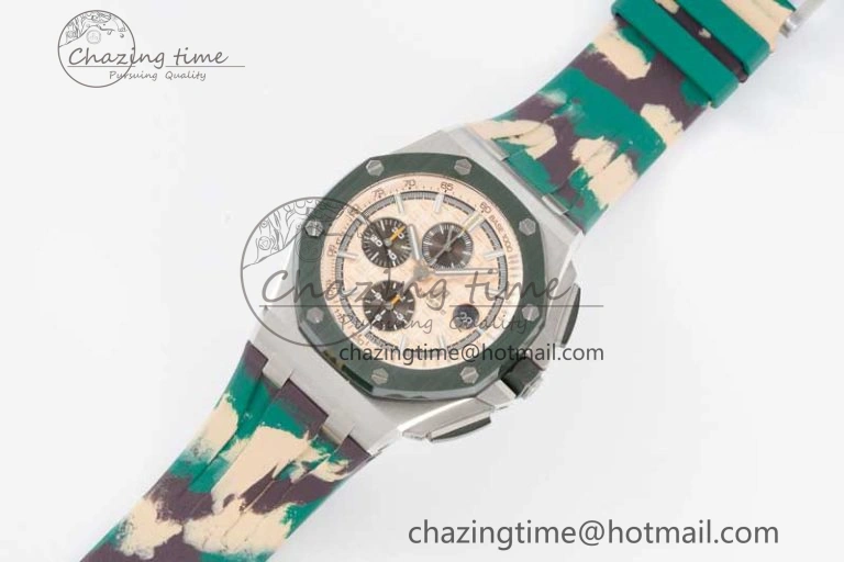 Royal Oak Offshore 44mm SS Green Ceramic Bezel JJF 1:1 Best Edition Cream Dial on Rubber Strap A3126 V AllSeason 4653
