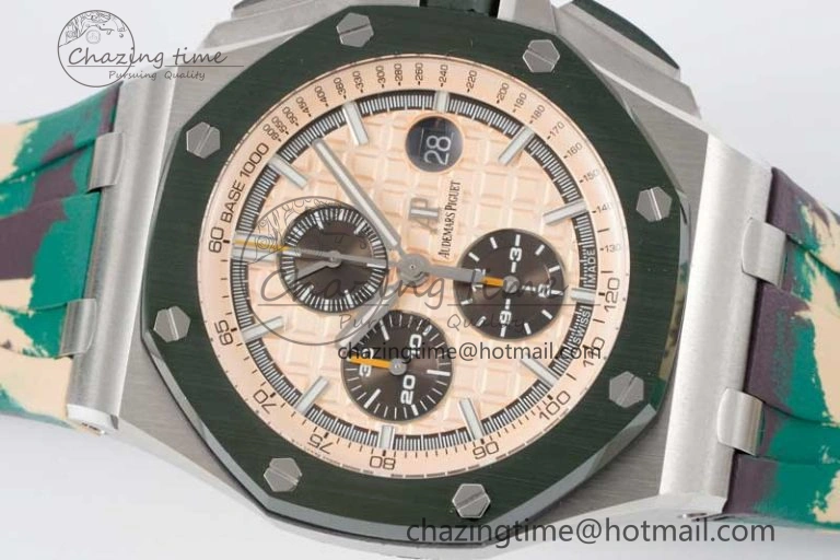 Royal Oak Offshore 44mm SS Green Ceramic Bezel JJF 1:1 Best Edition Cream Dial on Rubber Strap A3126 V AllSeason 4653