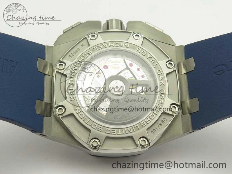 Royal Oak Offshore 44mm SS Michael Schumacher Blue Dial 1:1 JF Best Edition A3126 (FREE XS Strap) V2 w  Cyclops Minimalist 4915