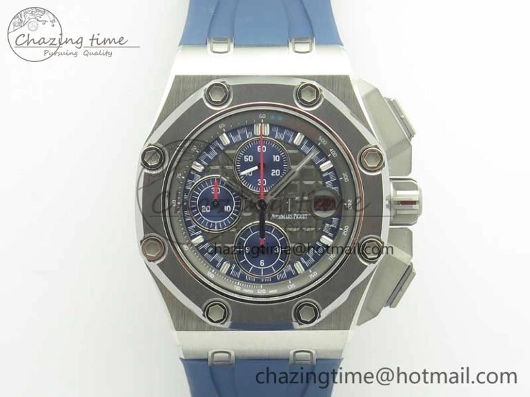 Royal Oak Offshore 44mm SS Michael Schumacher Blue Dial 1:1 JF Best Edition A3126 (FREE XS Strap) V2 w  Cyclops Minimalist 4915