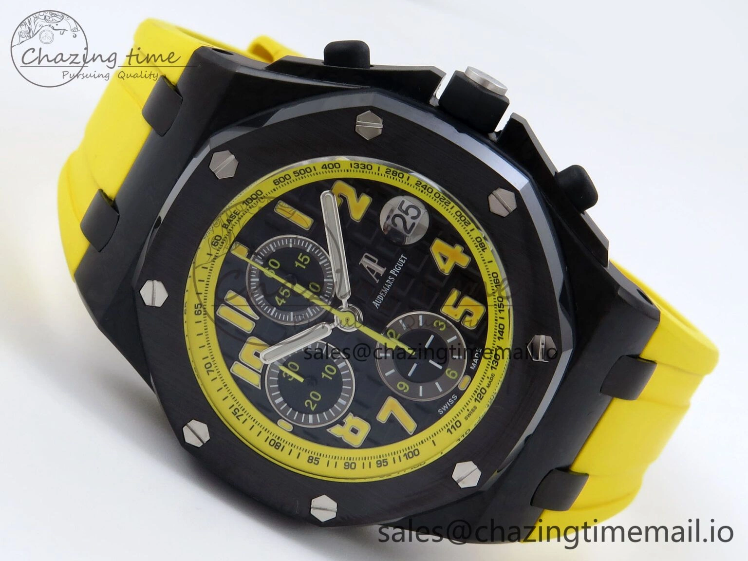 Royal Oak Offshore 44mm SS TKF 1:1 Best Edition Black Yellow Dial on Yellow Rubber Strap A SunProtective 4318