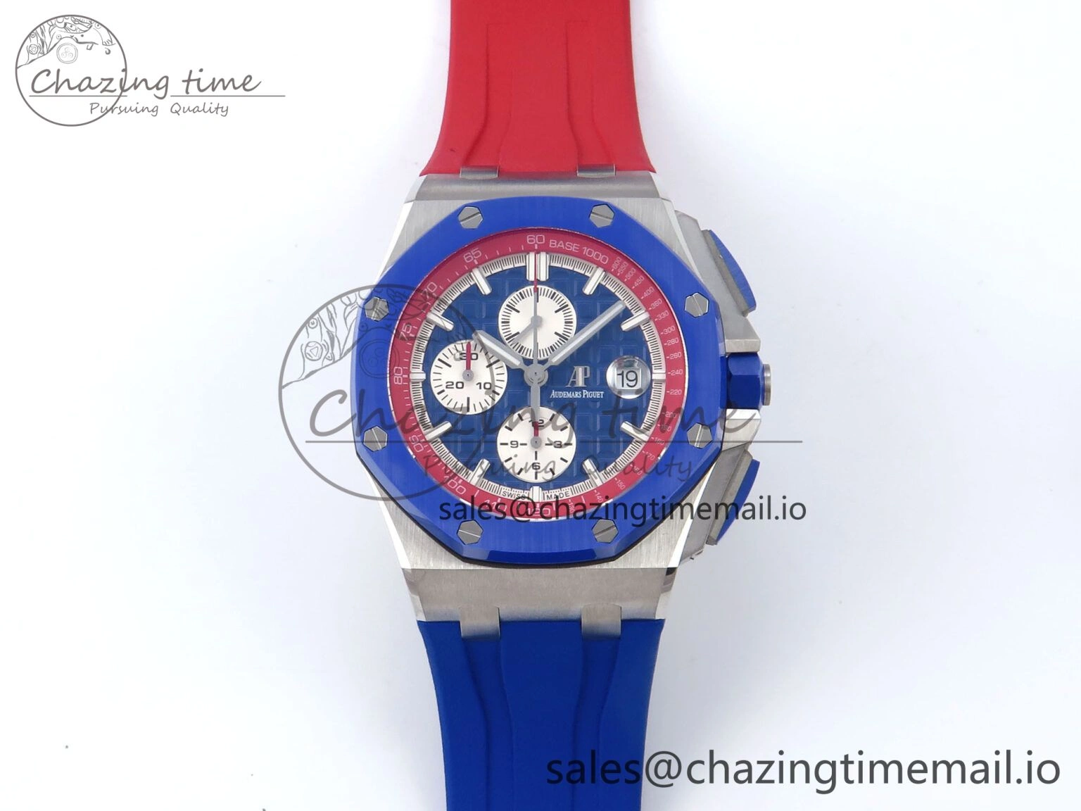 Attractive Royal Oak Offshore 44mm SS TKF 1:1 Best Edition Blue Red Dial on Blue Red Rubber Strap A 4361