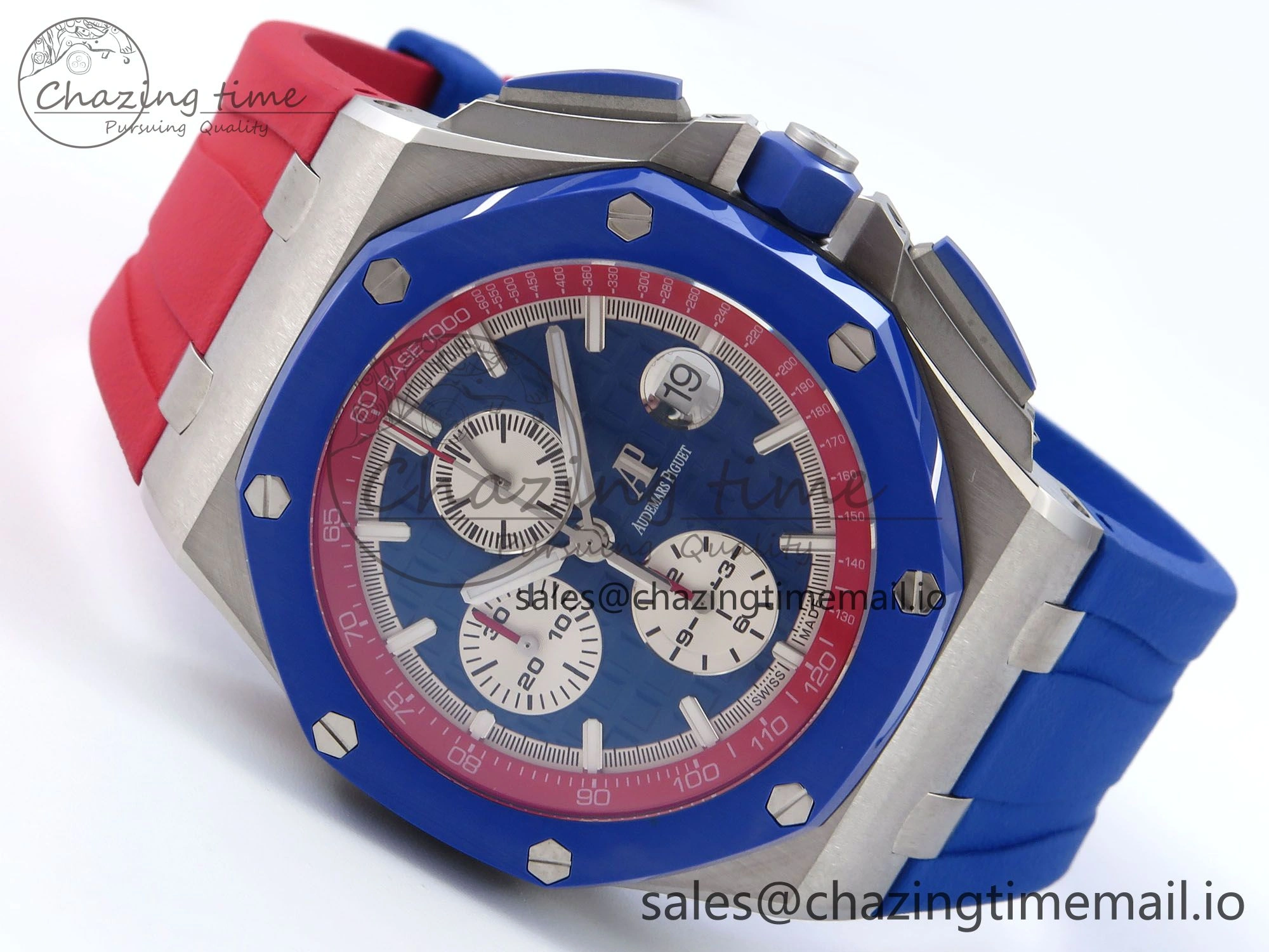Attractive Royal Oak Offshore 44mm SS TKF 1:1 Best Edition Blue Red Dial on Blue Red Rubber Strap A 4361