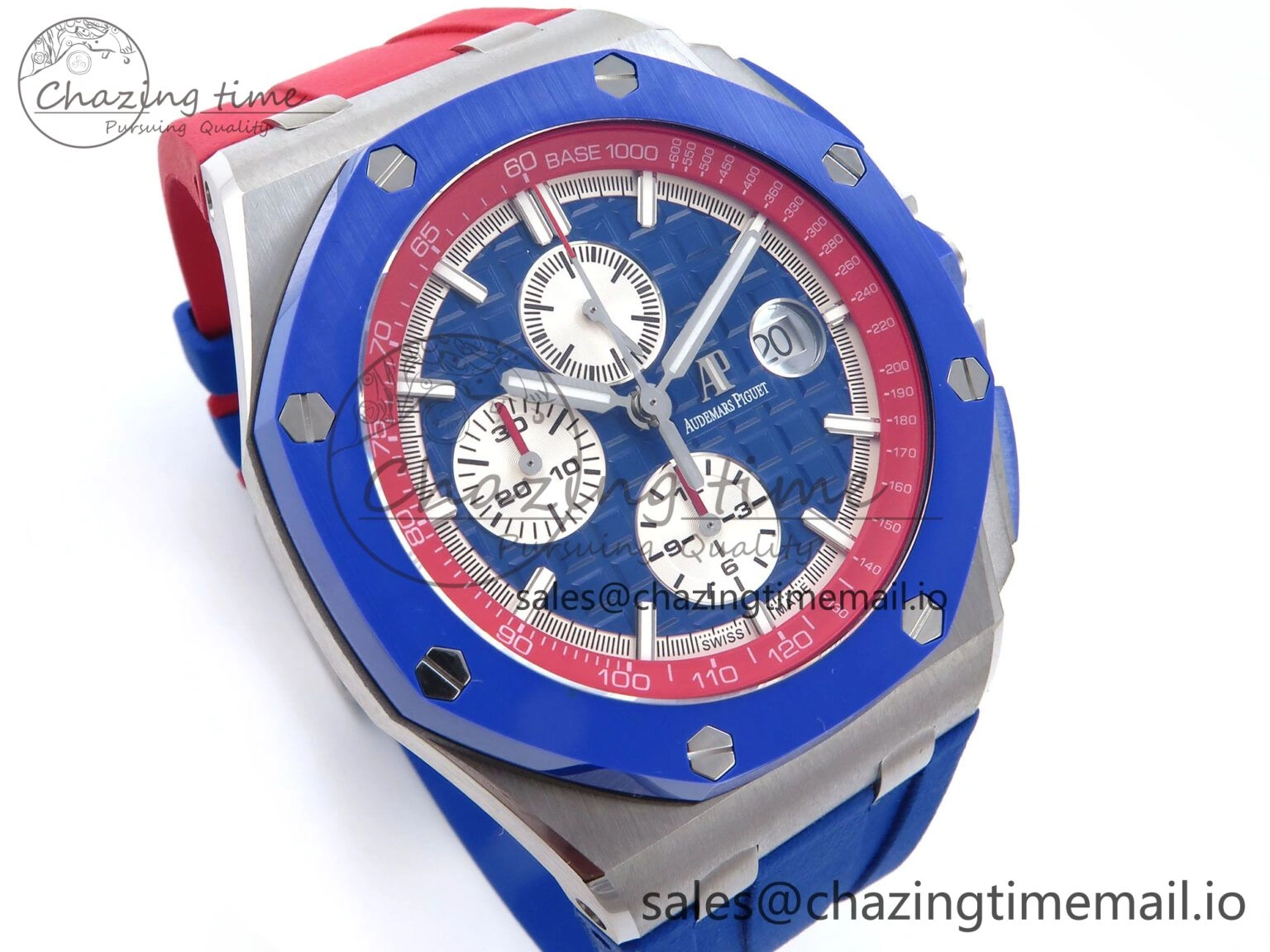 Attractive Royal Oak Offshore 44mm SS TKF 1:1 Best Edition Blue Red Dial on Blue Red Rubber Strap A 4361