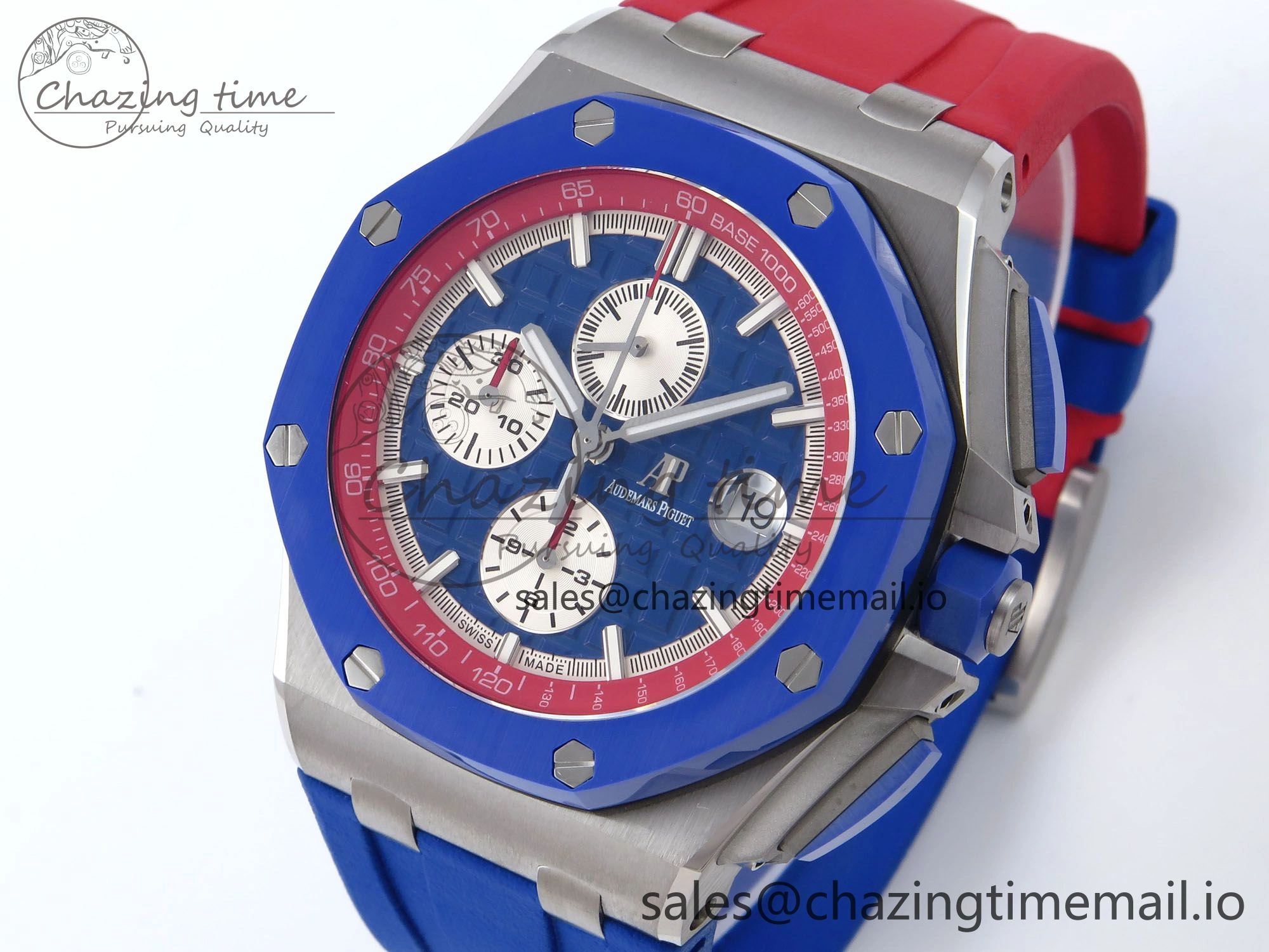 Attractive Royal Oak Offshore 44mm SS TKF 1:1 Best Edition Blue Red Dial on Blue Red Rubber Strap A 4361