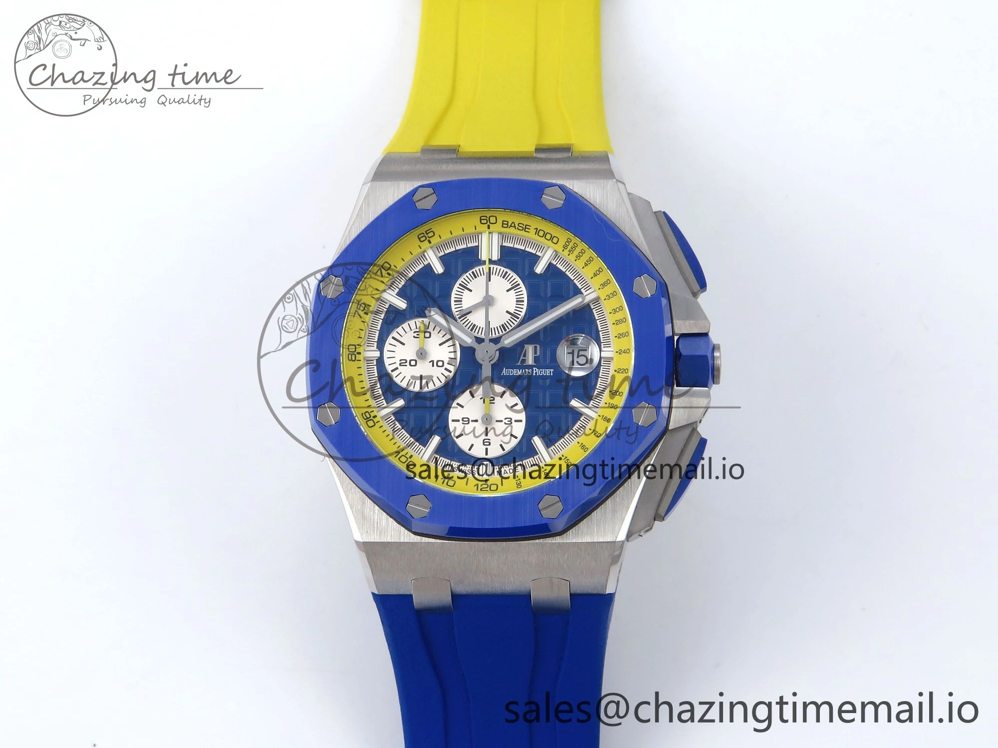 Durable Royal Oak Offshore 44mm SS TKF 1:1 Best Edition Blue Yellow Dial on Blue Yellow Rubber Strap A 4359