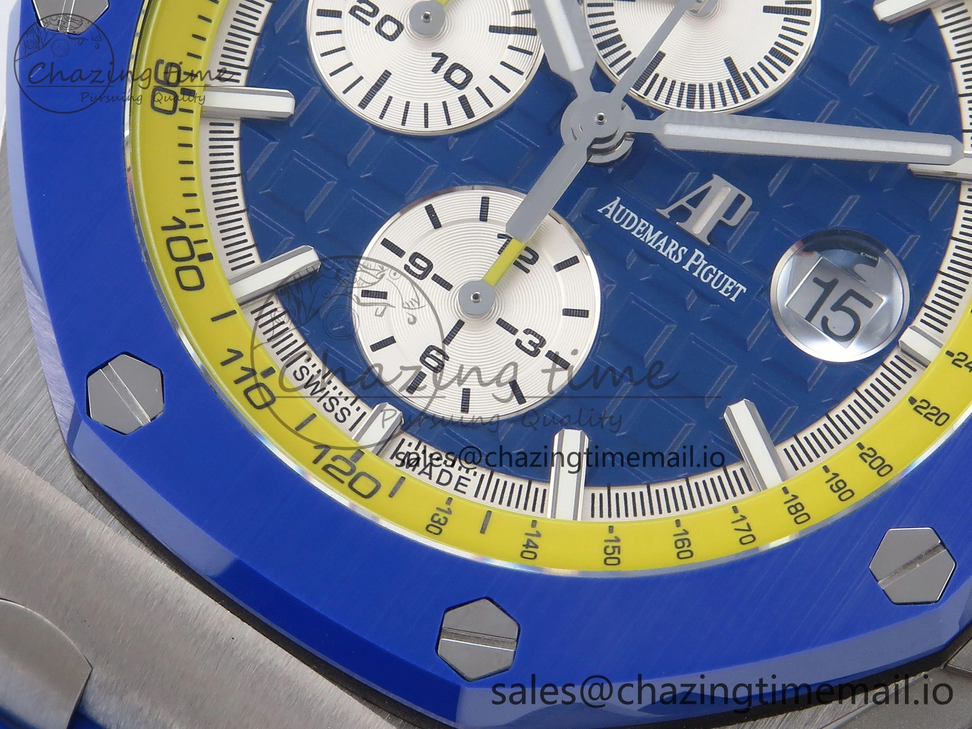 Durable Royal Oak Offshore 44mm SS TKF 1:1 Best Edition Blue Yellow Dial on Blue Yellow Rubber Strap A 4359