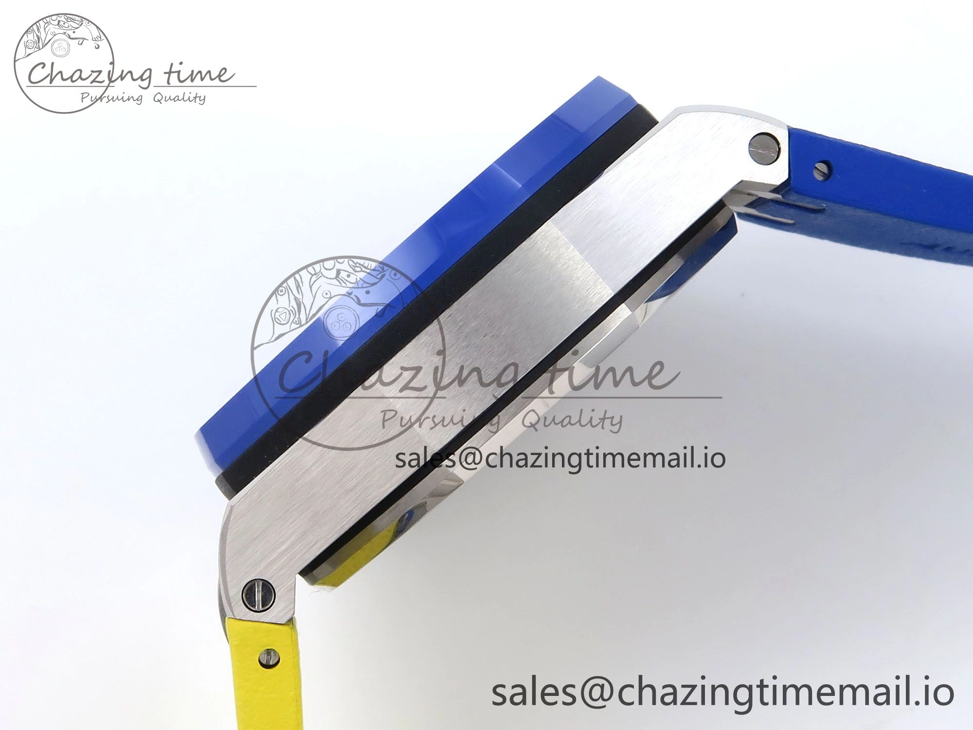 Durable Royal Oak Offshore 44mm SS TKF 1:1 Best Edition Blue Yellow Dial on Blue Yellow Rubber Strap A 4359