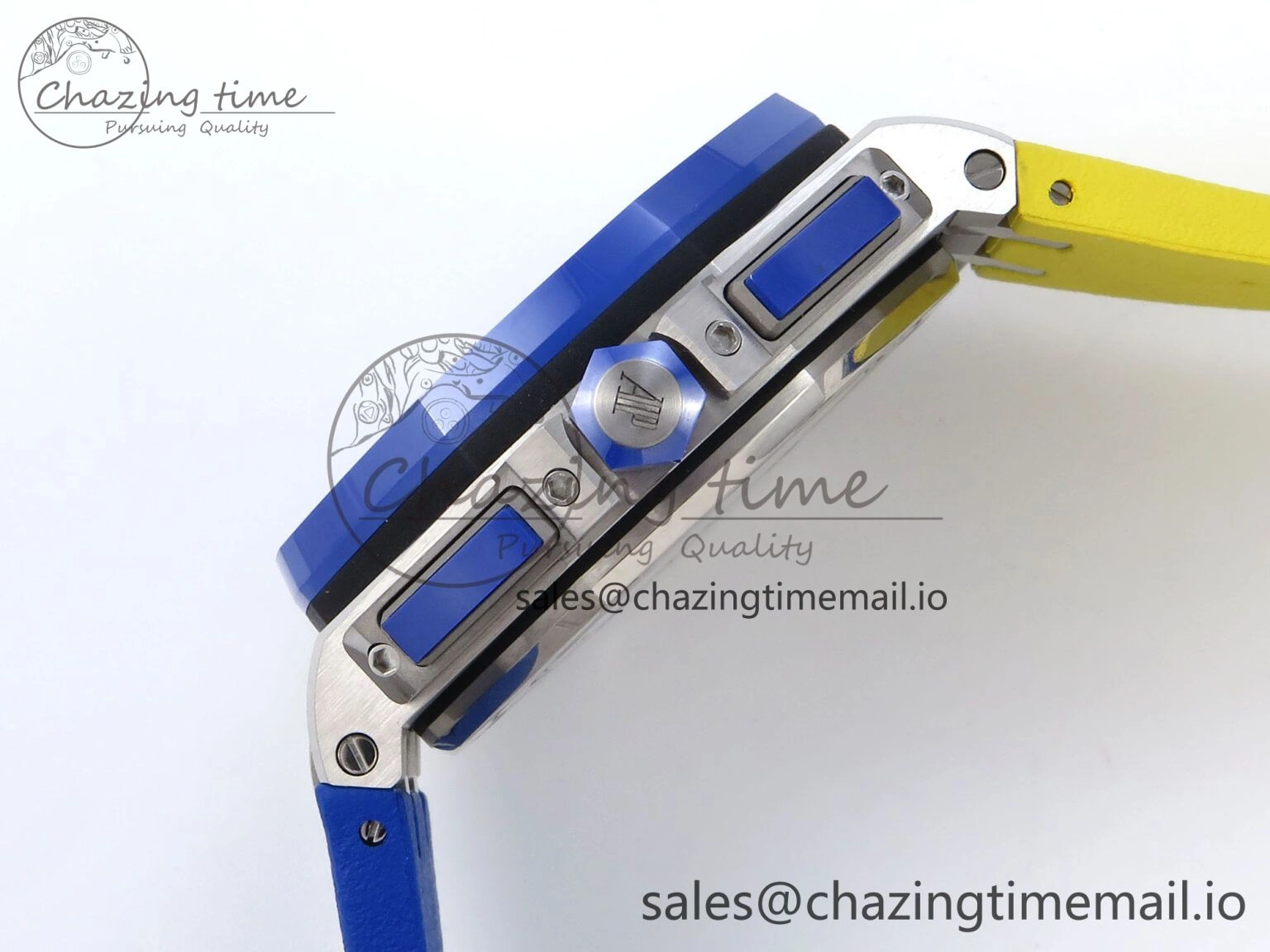 Durable Royal Oak Offshore 44mm SS TKF 1:1 Best Edition Blue Yellow Dial on Blue Yellow Rubber Strap A 4359