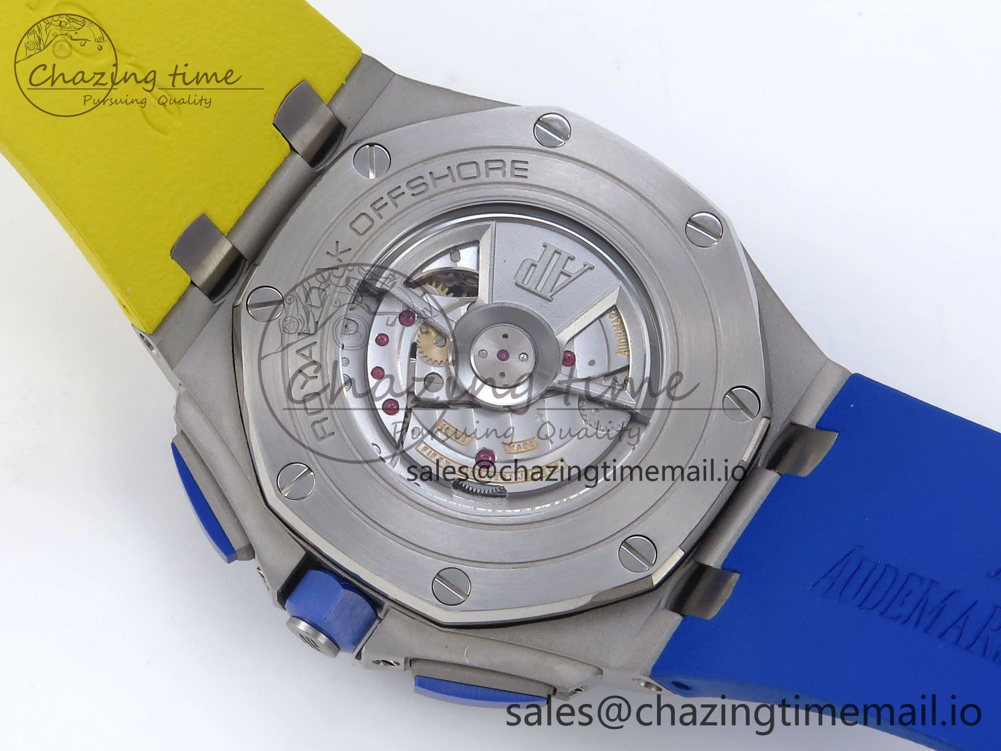 Durable Royal Oak Offshore 44mm SS TKF 1:1 Best Edition Blue Yellow Dial on Blue Yellow Rubber Strap A 4359