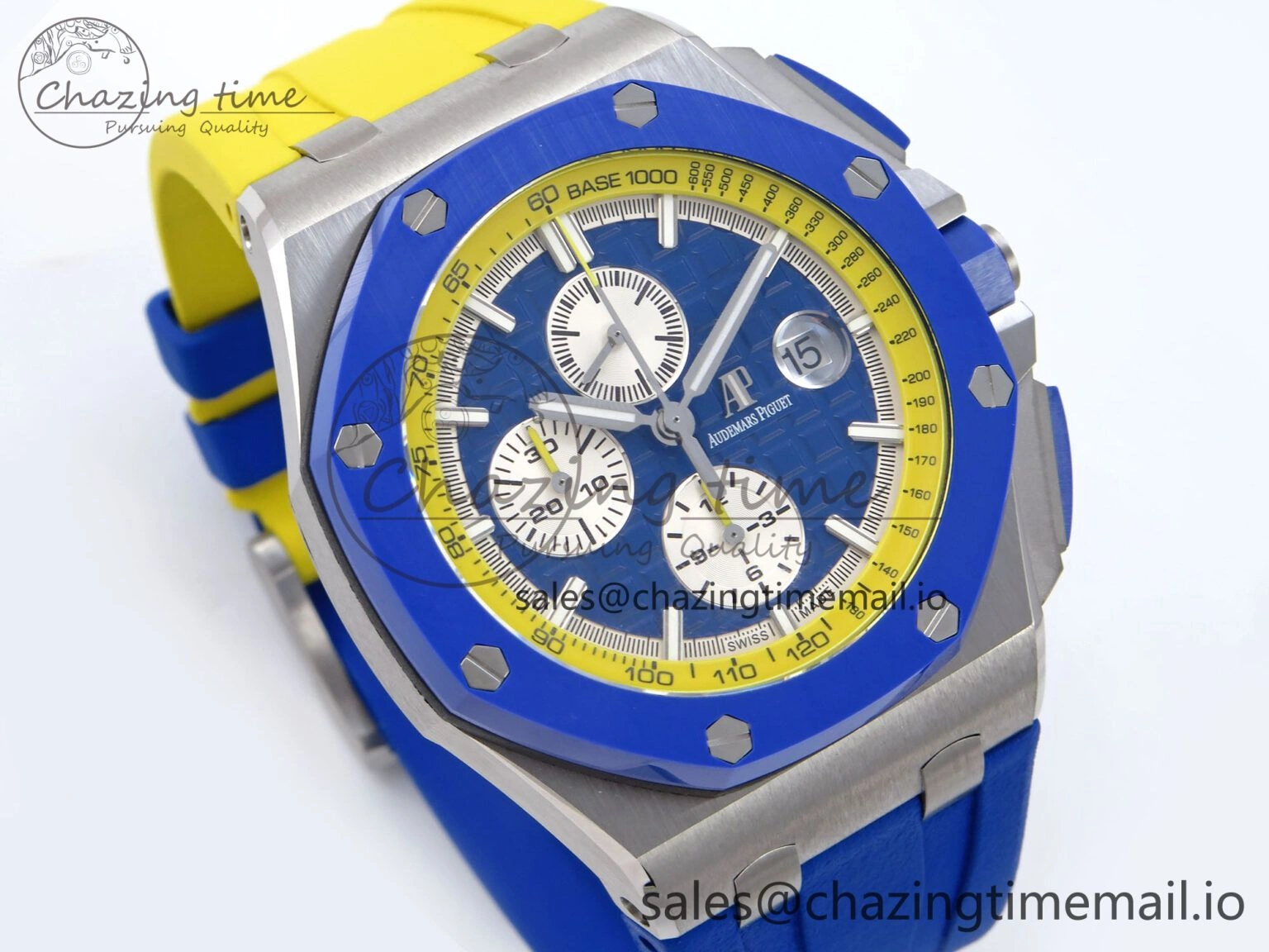 Durable Royal Oak Offshore 44mm SS TKF 1:1 Best Edition Blue Yellow Dial on Blue Yellow Rubber Strap A 4359