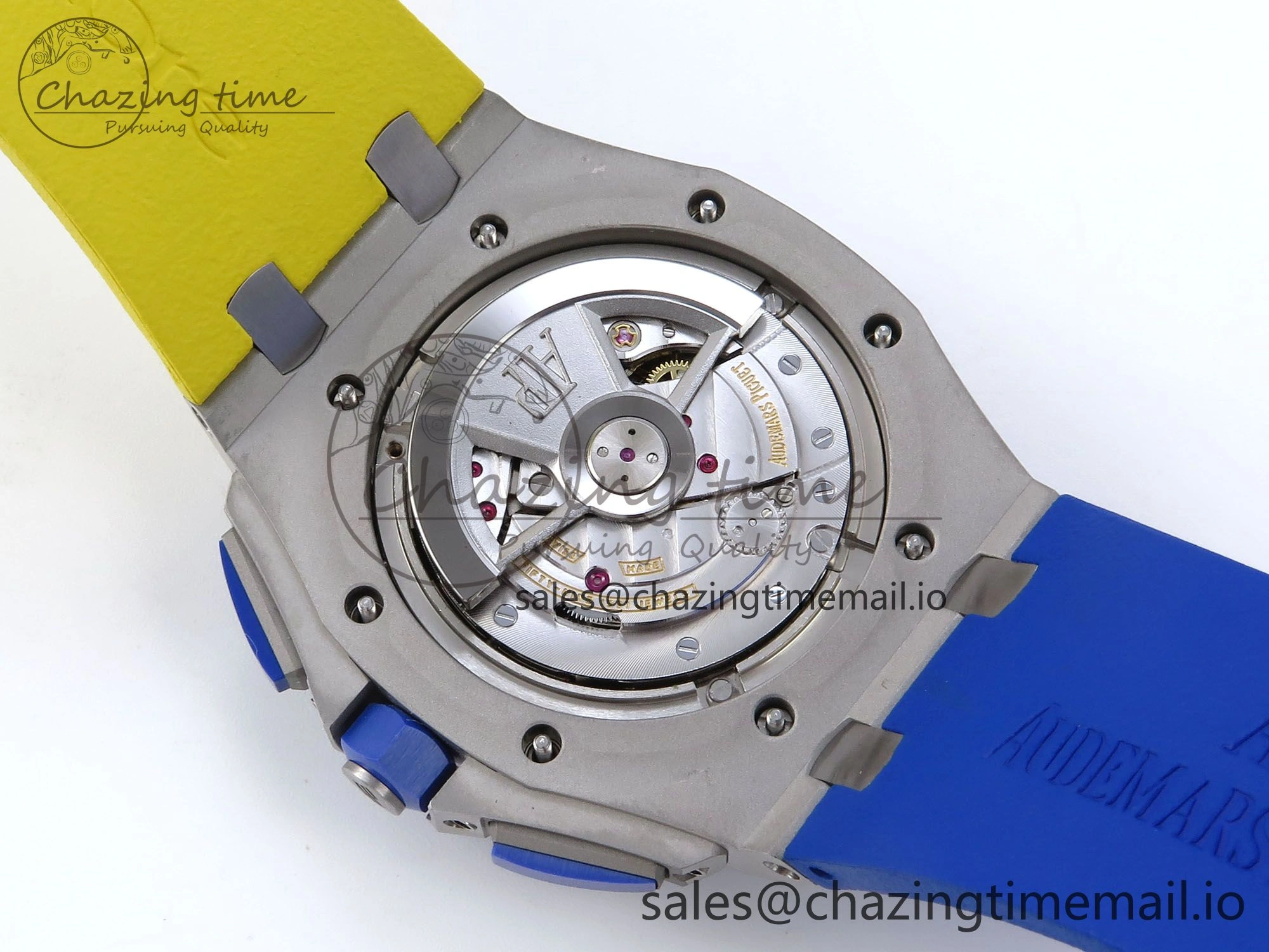 Durable Royal Oak Offshore 44mm SS TKF 1:1 Best Edition Blue Yellow Dial on Blue Yellow Rubber Strap A 4359