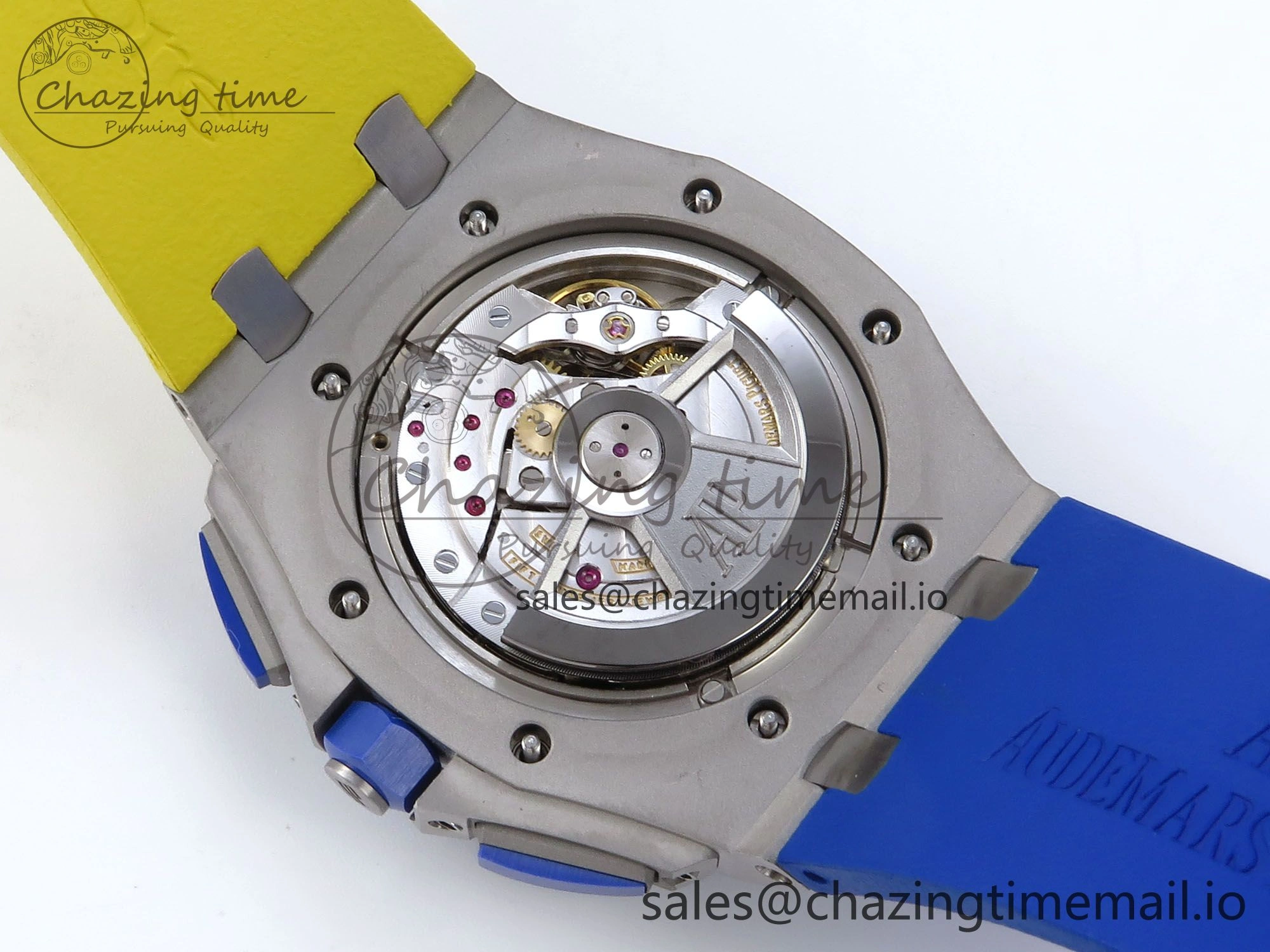 Durable Royal Oak Offshore 44mm SS TKF 1:1 Best Edition Blue Yellow Dial on Blue Yellow Rubber Strap A 4359