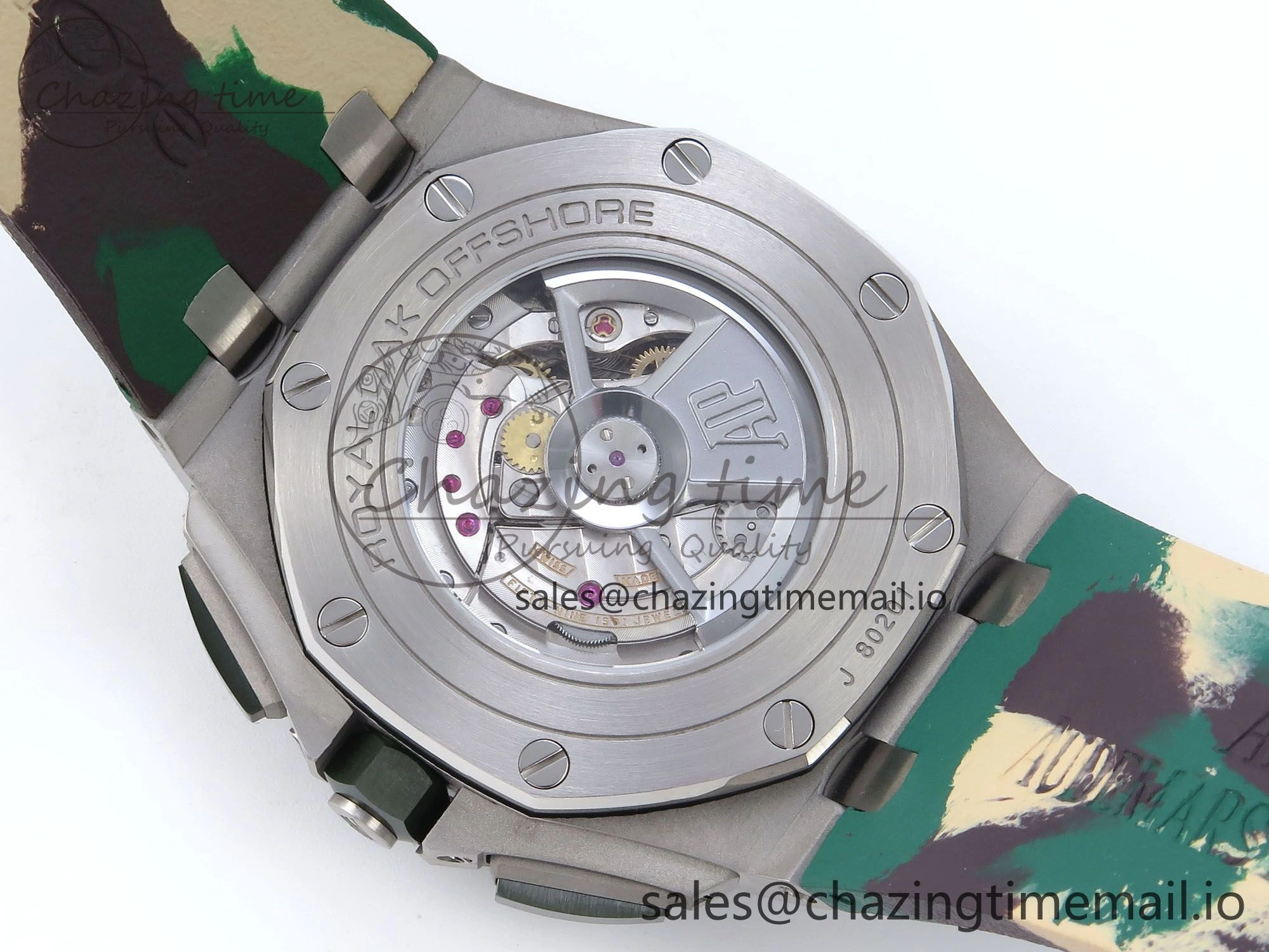 Royal Oak Offshore 44mm SS TKF 1:1 Best Edition Cream Dial on Green Camou Rubber Strap A SmoothTexture 4364