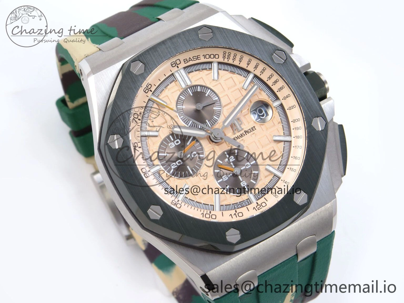 Royal Oak Offshore 44mm SS TKF 1:1 Best Edition Cream Dial on Green Camou Rubber Strap A SmoothTexture 4364
