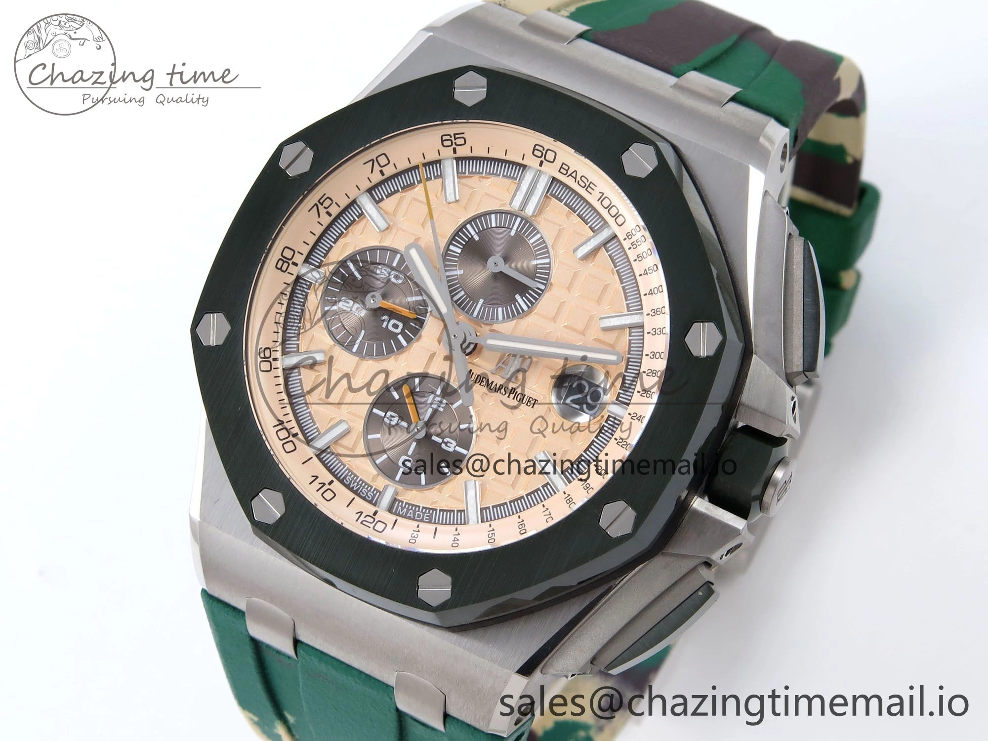 Royal Oak Offshore 44mm SS TKF 1:1 Best Edition Cream Dial on Green Camou Rubber Strap A SmoothTexture 4364