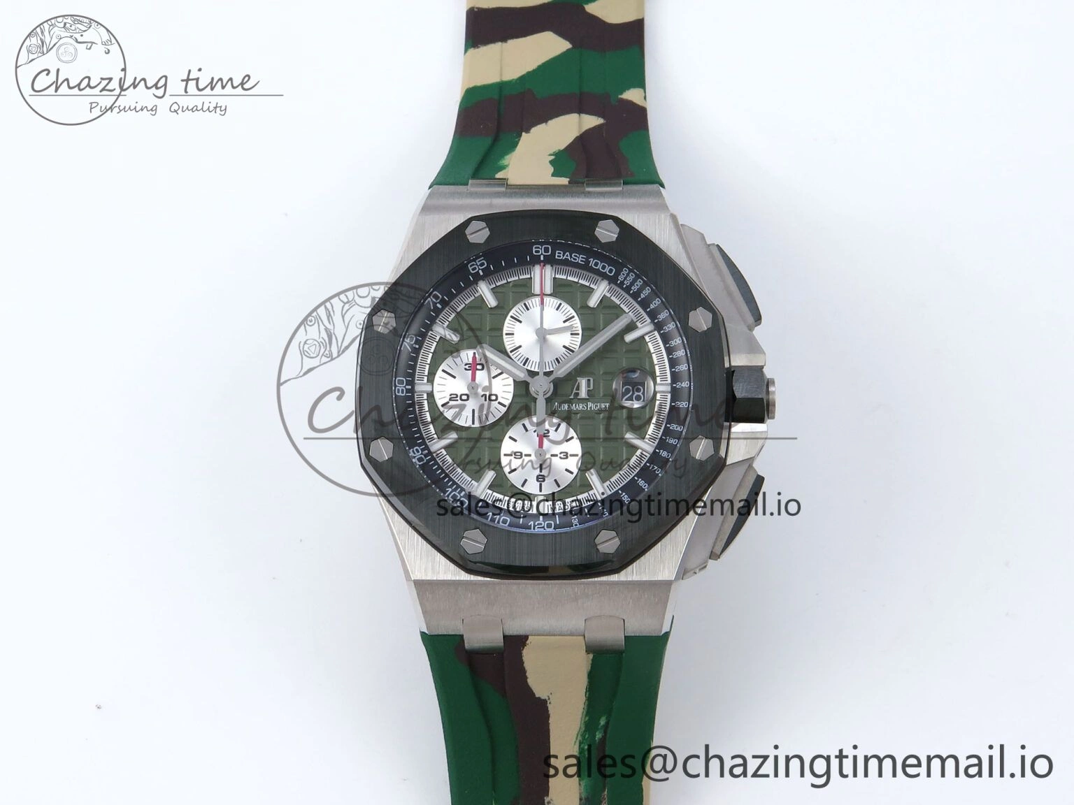 Sporty Royal Oak Offshore 44mm SS TKF 1:1 Best Edition Green Dial on Green Camou Rubber Strap A 4358