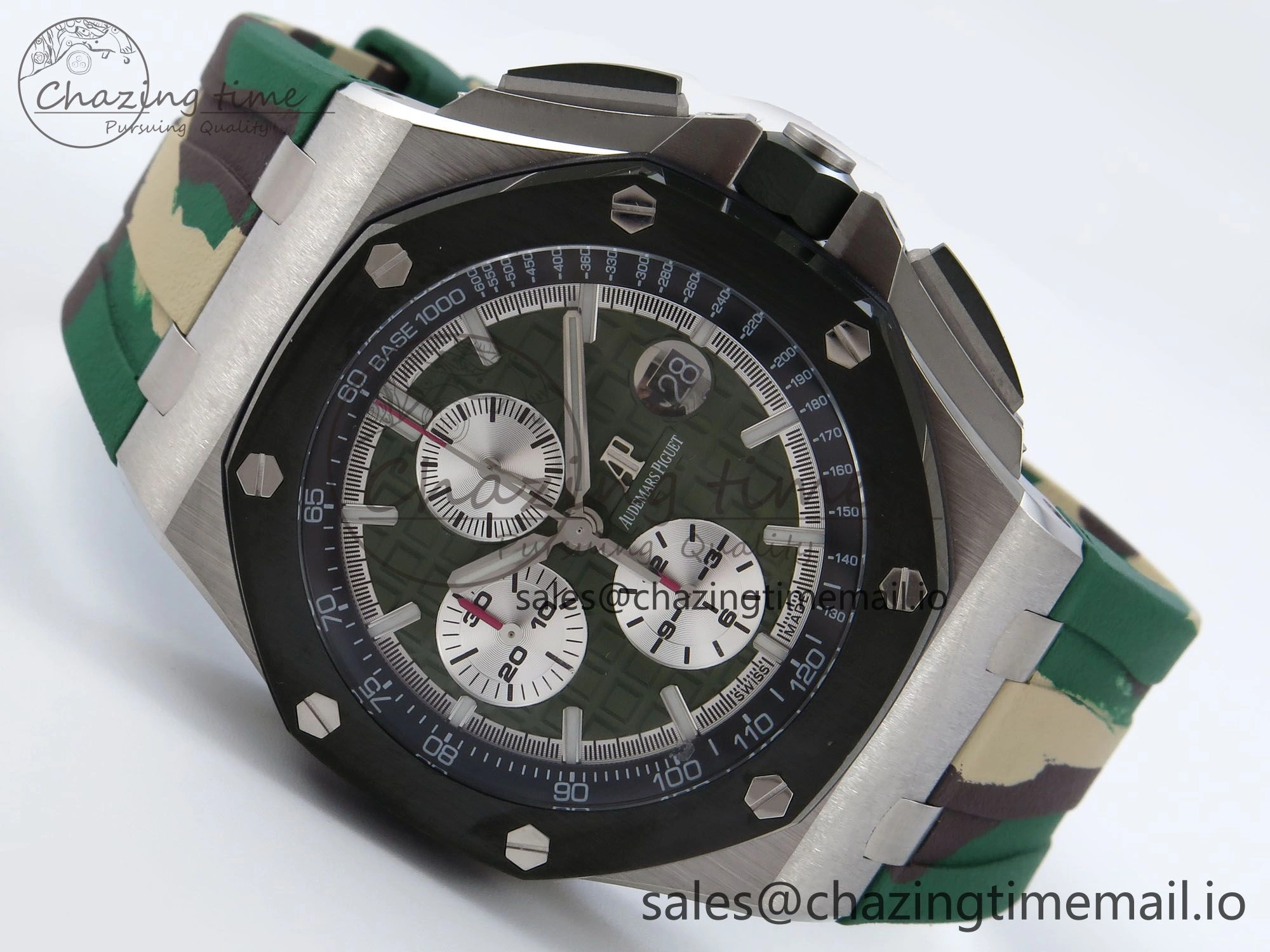 Sporty Royal Oak Offshore 44mm SS TKF 1:1 Best Edition Green Dial on Green Camou Rubber Strap A 4358