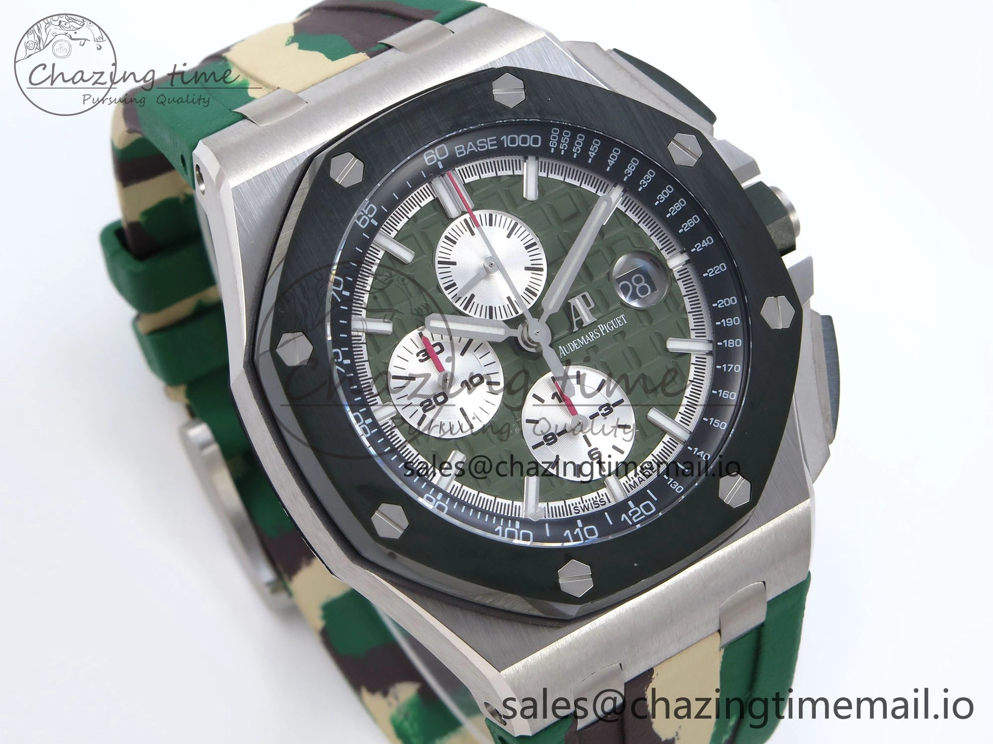 Sporty Royal Oak Offshore 44mm SS TKF 1:1 Best Edition Green Dial on Green Camou Rubber Strap A 4358