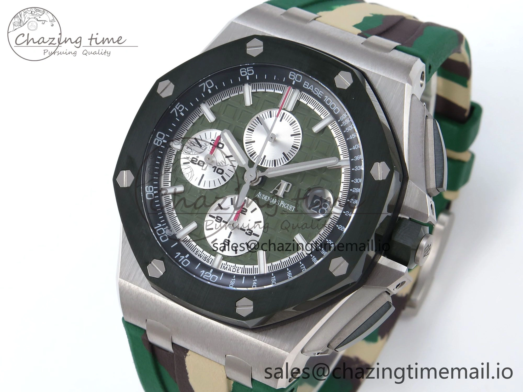 Sporty Royal Oak Offshore 44mm SS TKF 1:1 Best Edition Green Dial on Green Camou Rubber Strap A 4358