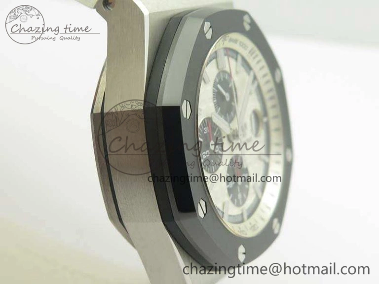 Minimalist Royal Oak Offshore 44mm SS Updated Black Ceramic Bezel JF 1:1 Best Edition On White Rubber Strap A 4959