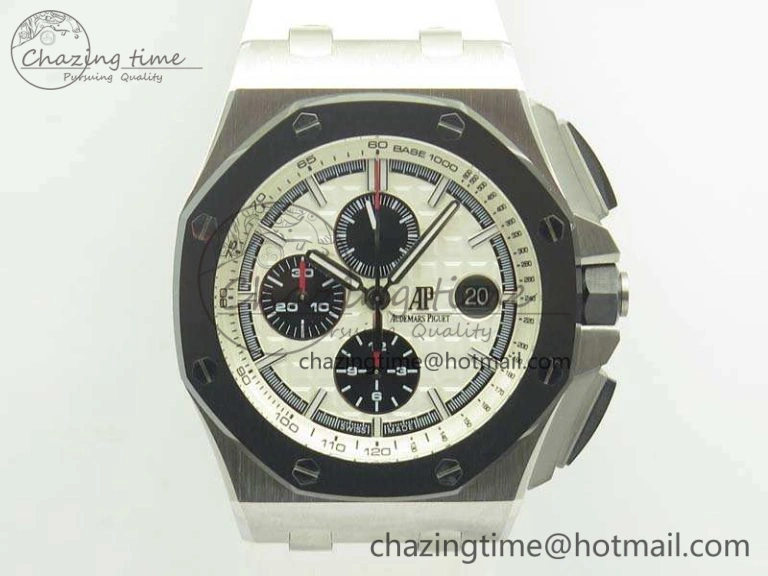 Minimalist Royal Oak Offshore 44mm SS Updated Black Ceramic Bezel JF 1:1 Best Edition On White Rubber Strap A 4959