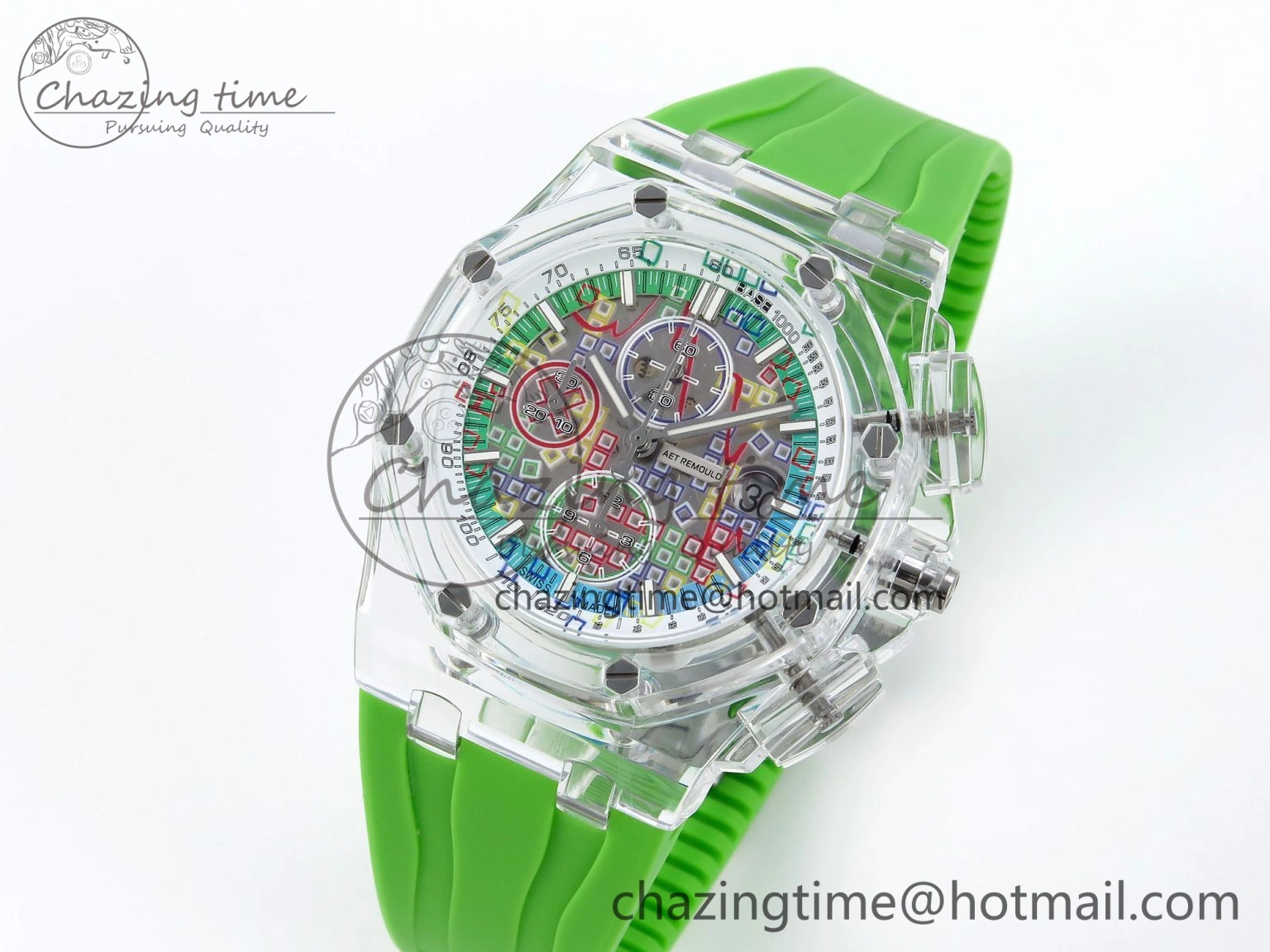 MultiPurpose Royal Oak Offshore 44mm Transparent APF Best Edition  Dial on Green Rubber Strap A 4579