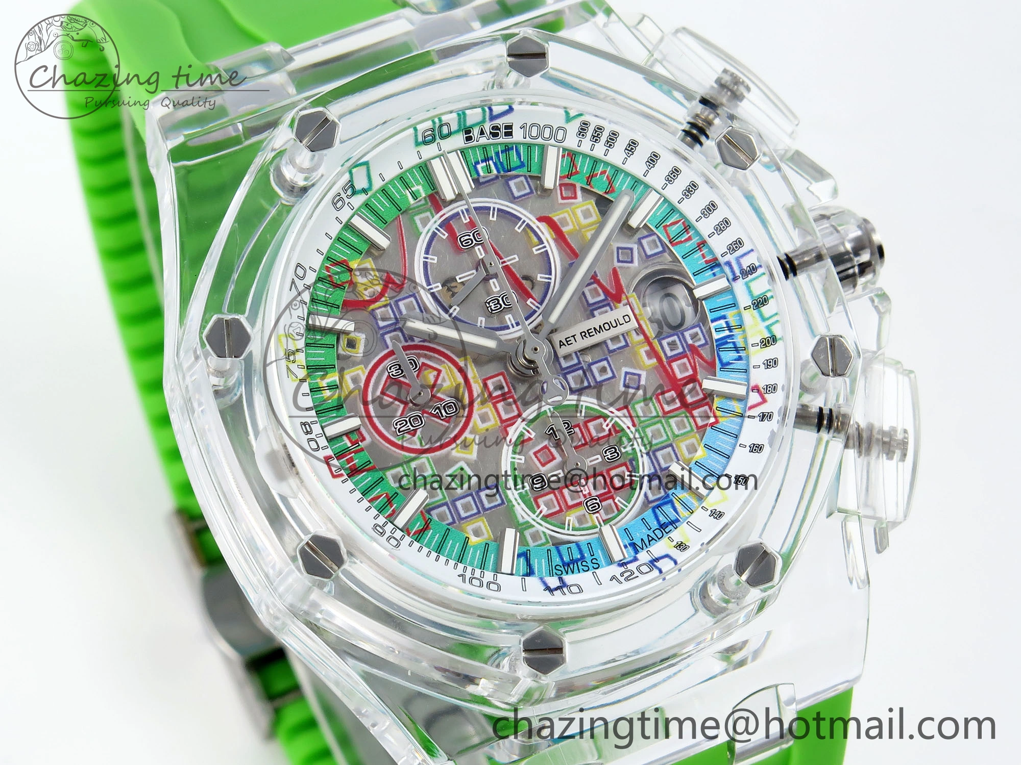 MultiPurpose Royal Oak Offshore 44mm Transparent APF Best Edition  Dial on Green Rubber Strap A 4579