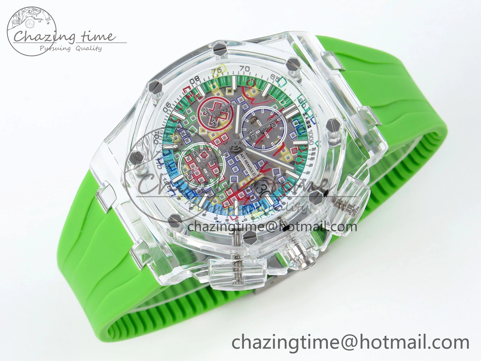 MultiPurpose Royal Oak Offshore 44mm Transparent APF Best Edition  Dial on Green Rubber Strap A 4579
