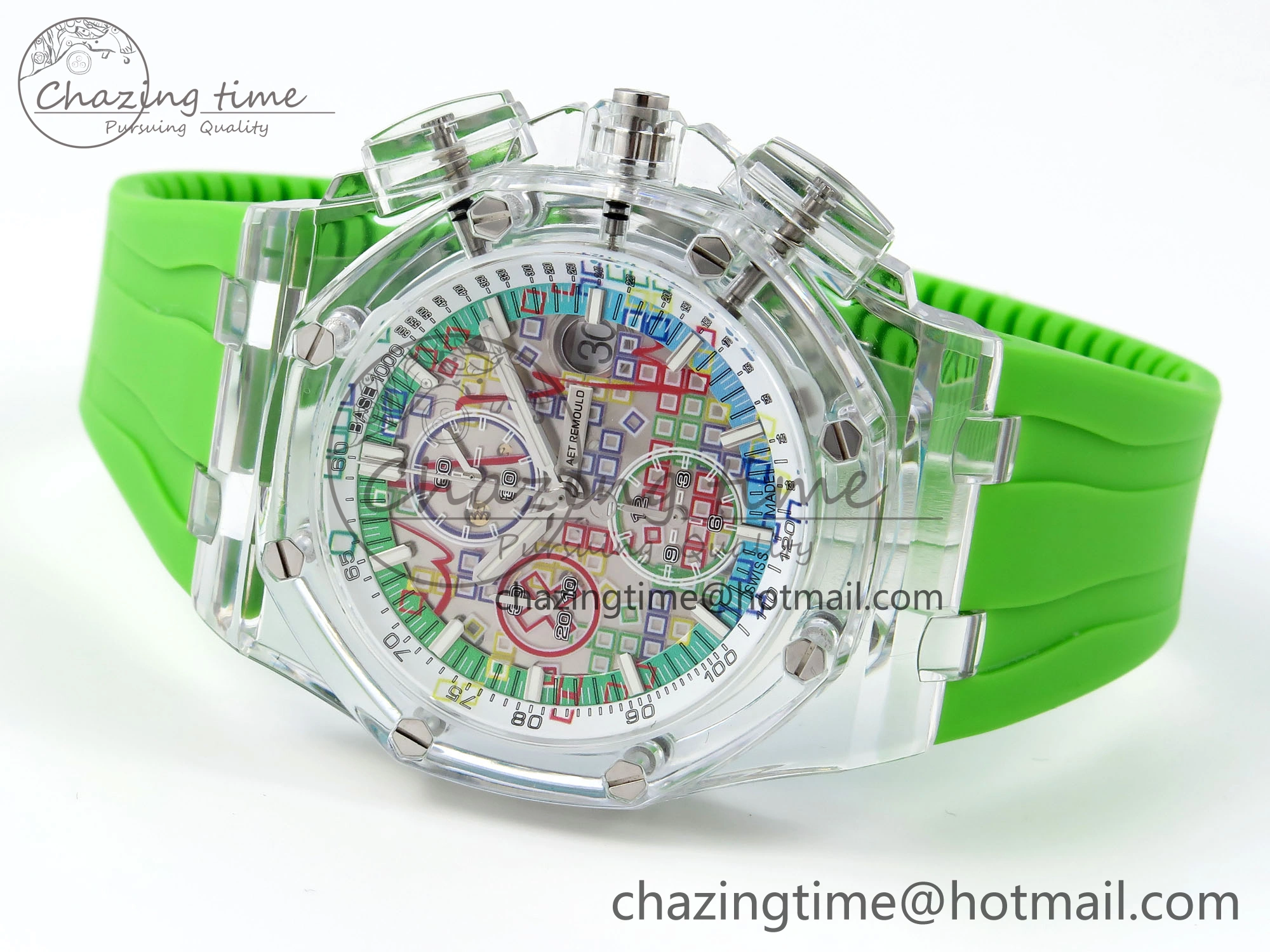 MultiPurpose Royal Oak Offshore 44mm Transparent APF Best Edition  Dial on Green Rubber Strap A 4579