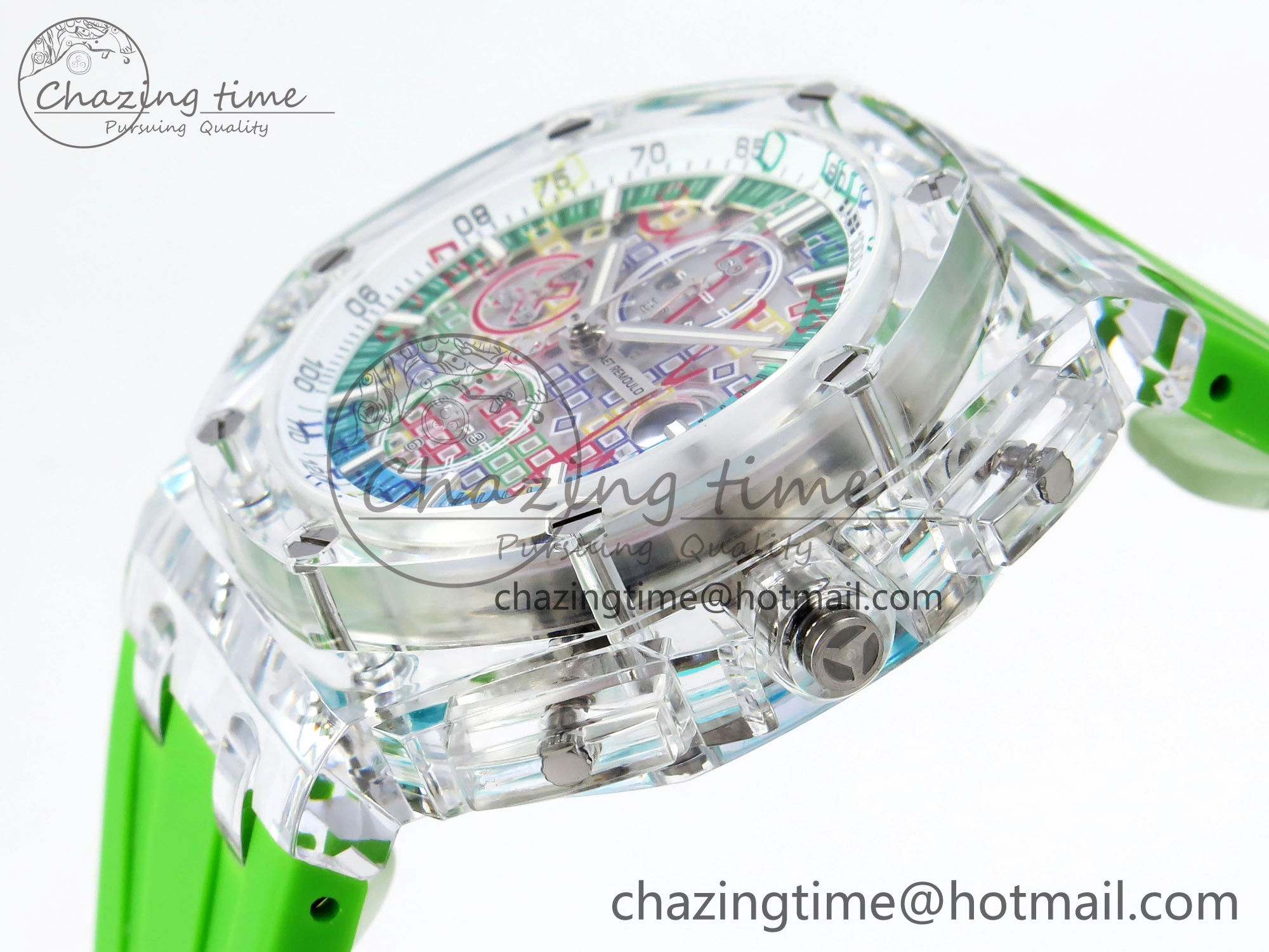 MultiPurpose Royal Oak Offshore 44mm Transparent APF Best Edition  Dial on Green Rubber Strap A 4579
