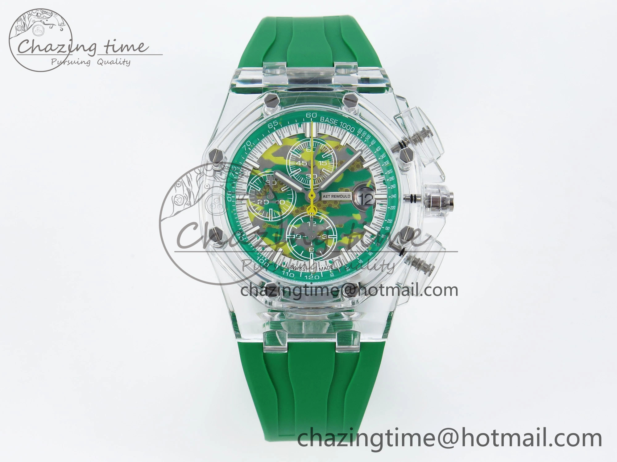 OnTrend Royal Oak Offshore 44mm Transparent APF Best Edition Green Dial on Green Rubber Strap A 4581