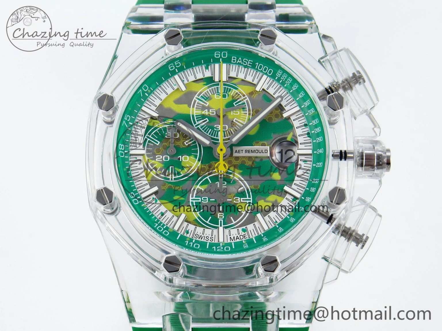 OnTrend Royal Oak Offshore 44mm Transparent APF Best Edition Green Dial on Green Rubber Strap A 4581