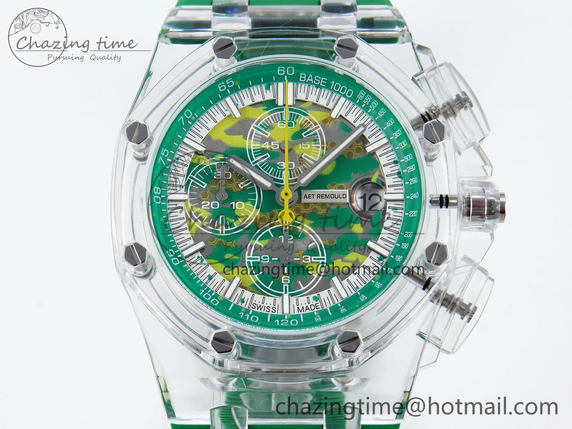 OnTrend Royal Oak Offshore 44mm Transparent APF Best Edition Green Dial on Green Rubber Strap A 4581