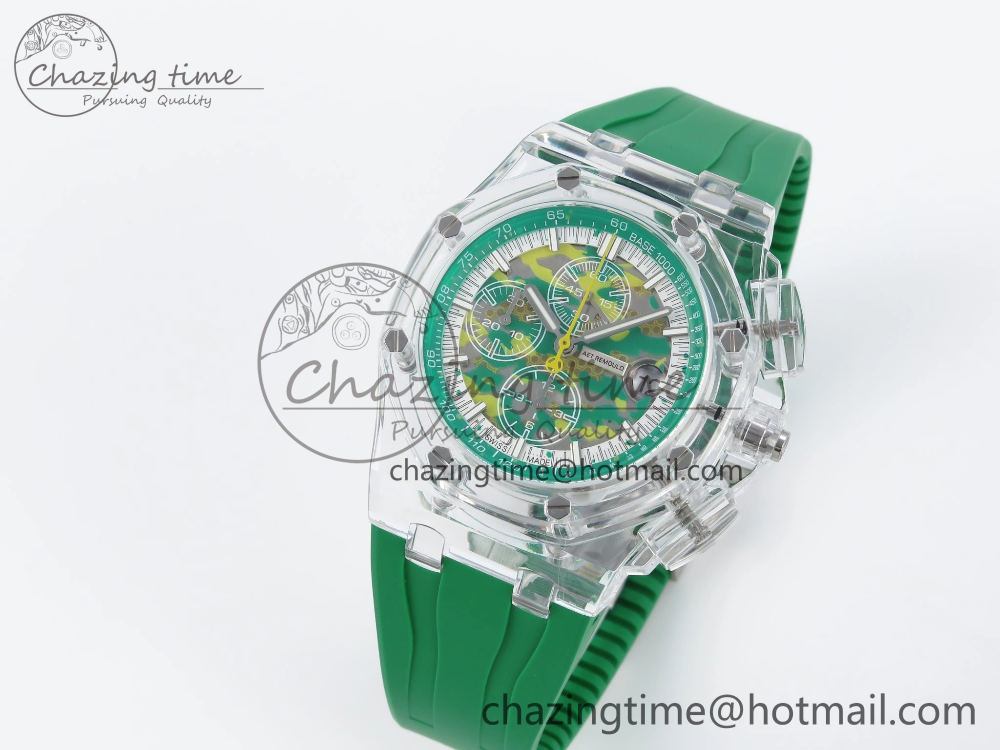 OnTrend Royal Oak Offshore 44mm Transparent APF Best Edition Green Dial on Green Rubber Strap A 4581