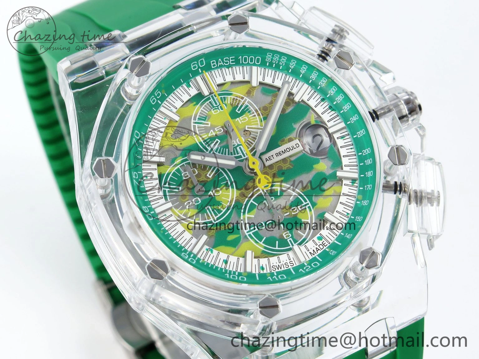 OnTrend Royal Oak Offshore 44mm Transparent APF Best Edition Green Dial on Green Rubber Strap A 4581