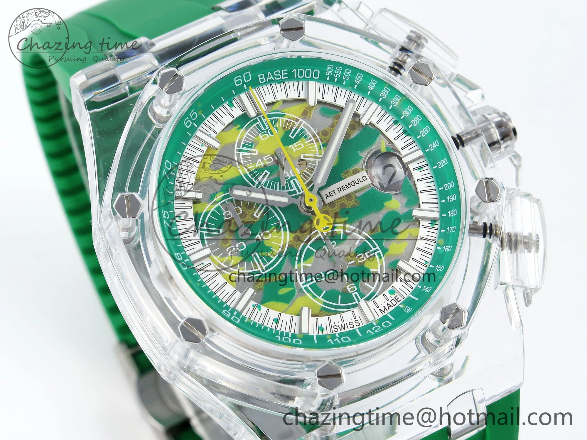 OnTrend Royal Oak Offshore 44mm Transparent APF Best Edition Green Dial on Green Rubber Strap A 4581