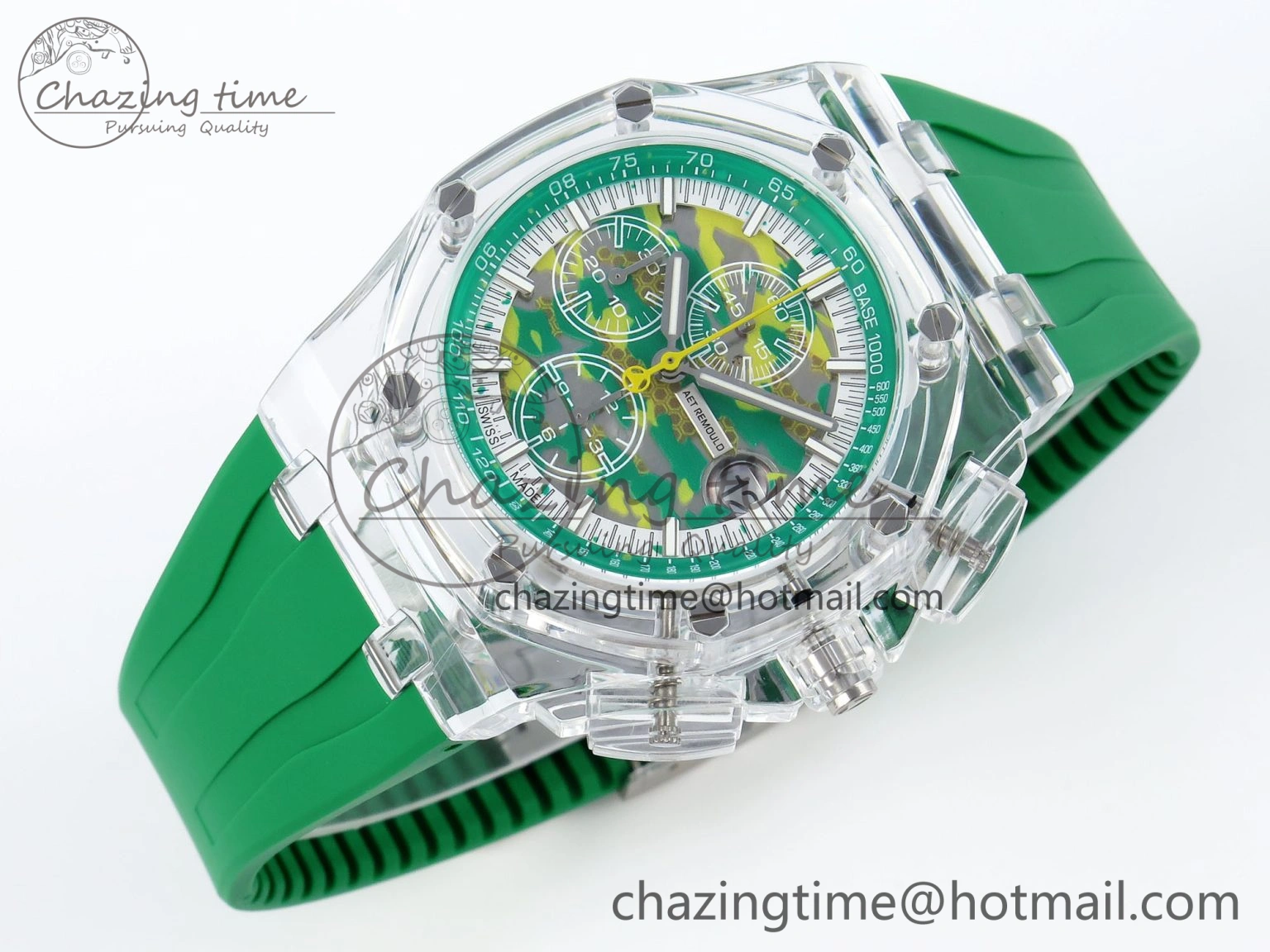 OnTrend Royal Oak Offshore 44mm Transparent APF Best Edition Green Dial on Green Rubber Strap A 4581