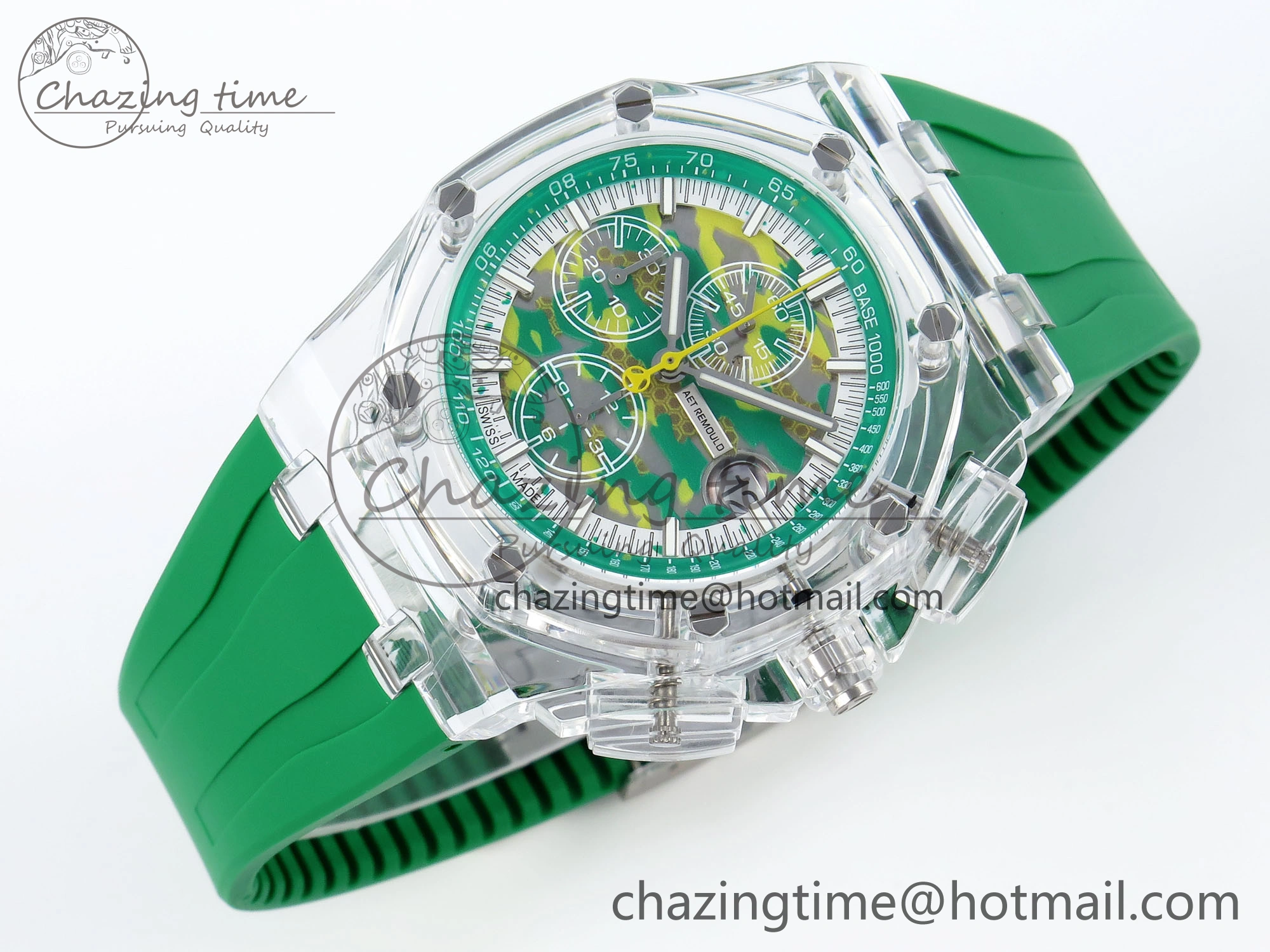 OnTrend Royal Oak Offshore 44mm Transparent APF Best Edition Green Dial on Green Rubber Strap A 4581