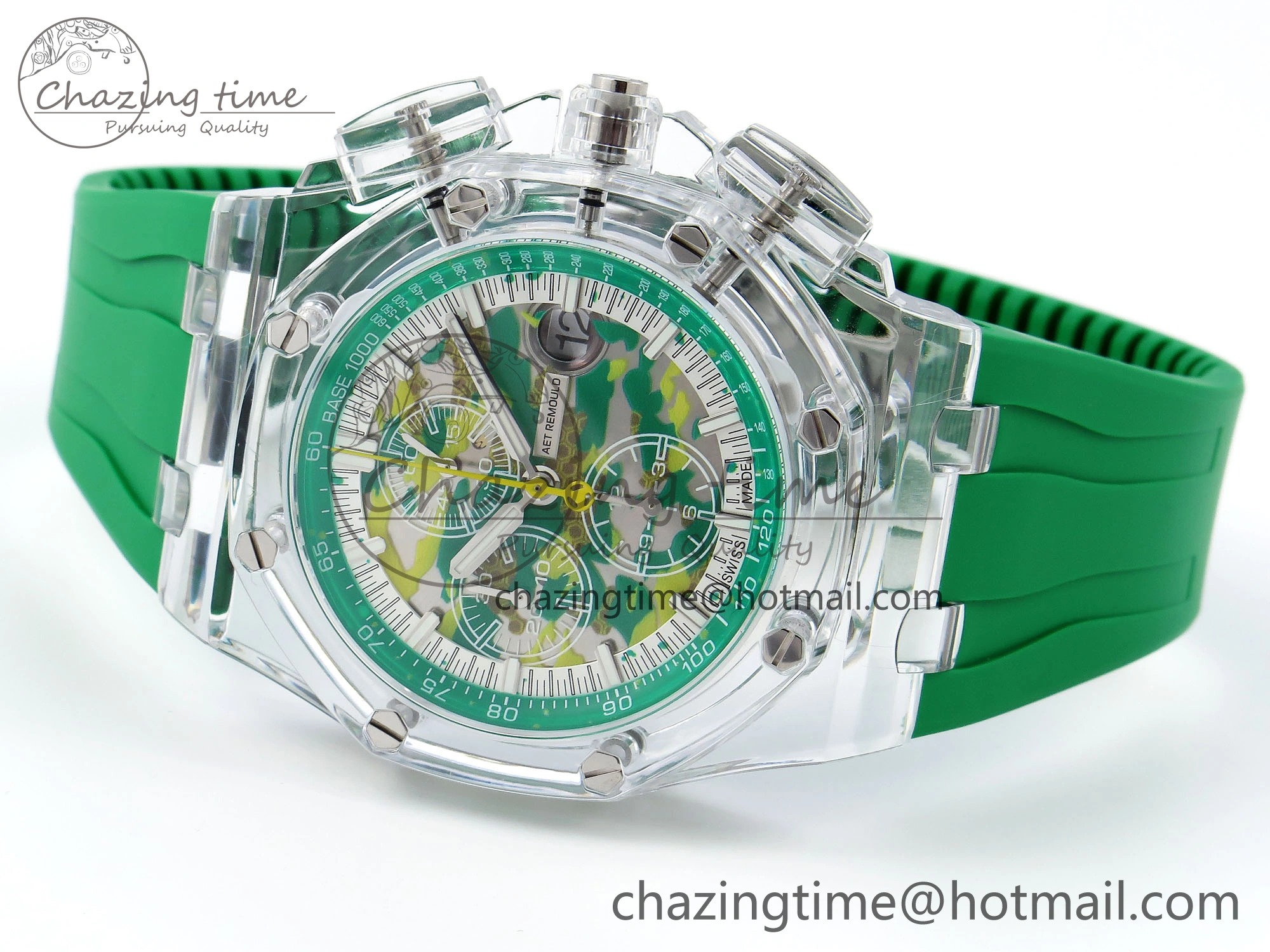 OnTrend Royal Oak Offshore 44mm Transparent APF Best Edition Green Dial on Green Rubber Strap A 4581