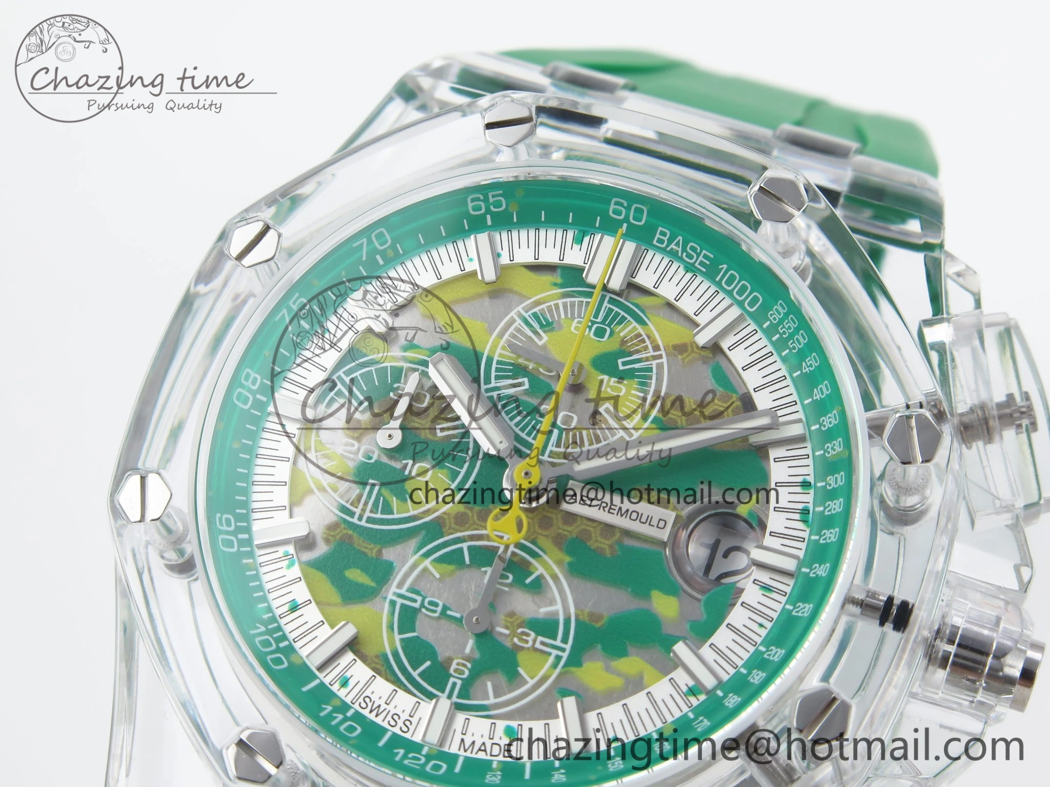 OnTrend Royal Oak Offshore 44mm Transparent APF Best Edition Green Dial on Green Rubber Strap A 4581